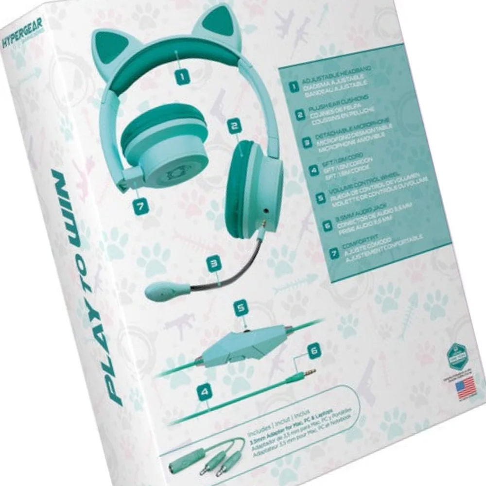 Youth Kombat Kitty Gaming Headset Microphone Kids Cat Headphones Earphones